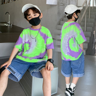 Buy purple Boys Loose Short Sleeve T-Shirt Shorts Set