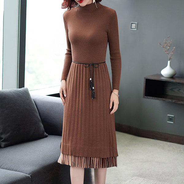 Long-sleeved Knitted Sweater Dress