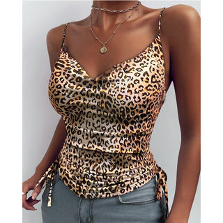 Buy leopard-print Spaghetti Strap Tops V-neck Camisole Tops