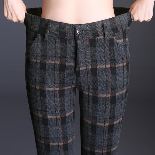 Plaid Woolen Casual Flared Pants