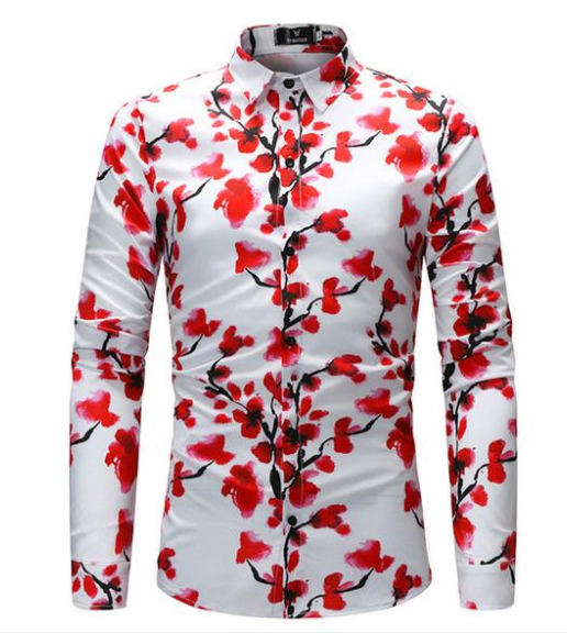 Plum Blossom Print Hawaiian Men Flowers Shirt