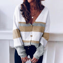 Contrast Panel Knitted V-Neck Cardigan Sweater