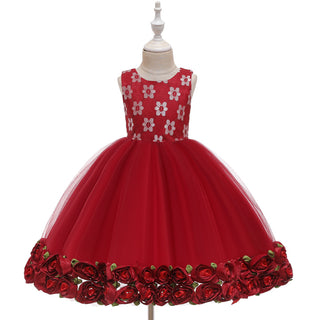 Buy red Girl Floral Mesh Dress