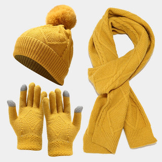 Buy yellow Three Piece Set Of Autumn And Winter Hat, Scarf, &amp; Gloves