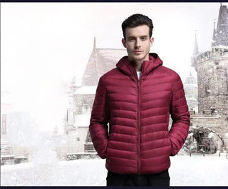 Buy wine-red Men Lightweight Down Hooded Jacket