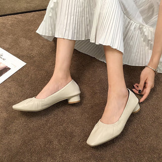 Buy beige Women&#39;s Square Toe Pleated Loafers Slip-on Shoes