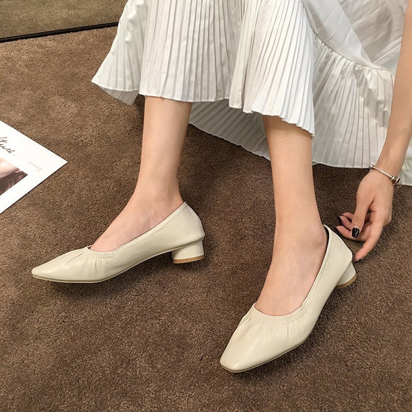 Women's Square Toe Pleated Loafers Slip-on Shoes