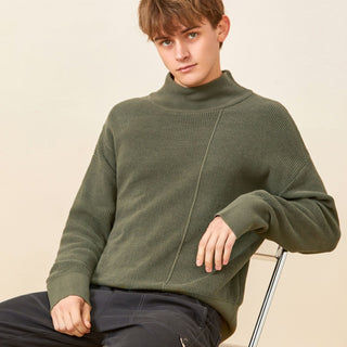 Men Loose Solid Colored Cotton Sweater