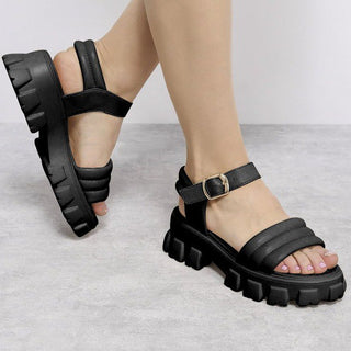 Buy black Women Solid Color Thick Leather Sandals