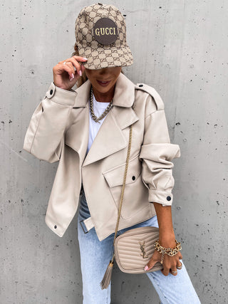 Buy beige Women Leather Blazer-Coat