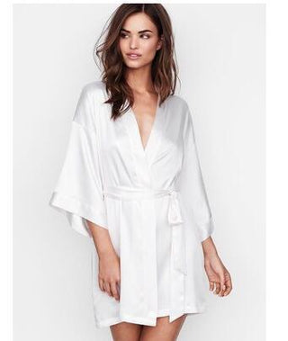 Buy white Women Champagne Satin Sleepwear Robe