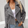 Buy grey Corduroy Casual Side Zip Short Jacket