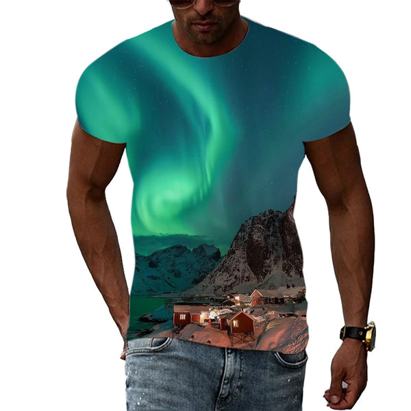 Trend Print Men's Aurora Pattern 3d T-Shirt