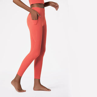 Buy orange High Waist Side Pocket Nylon Leggings