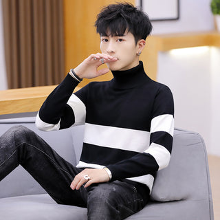 Men High Neck Striped Sweater