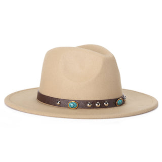 Buy khaki Men Woolen Top Beaded Belt Jazz Hat