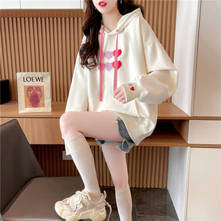 Buy beige Women Heart Cotton Hoodie