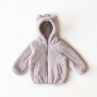 Buy gray Round Neck Fleece Bear Ear Hooded Sweater