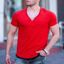 Men's V-Neck Round Hem Casual T-Shirt