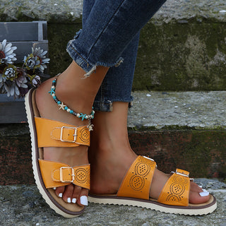 Buy orange Women Adjustable Buckle Hollow Sandals