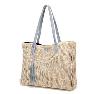 Buy blue Large Woven Straw and Shoulder Bag