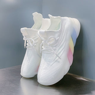 Buy white Women Rainbow Bottom Flying Knit Sneakers