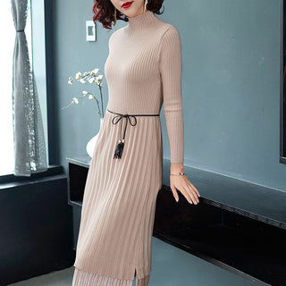 Buy khaki Long-sleeved Knitted Sweater Dress