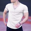 Men's V-Neck Round Hem Casual T-Shirt