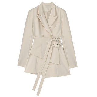 Buy white Women Girdle Design Belted Blazer