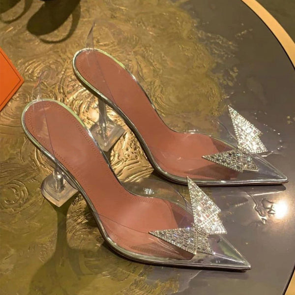 Women Transparent Baotou Thick Butterfly Heels