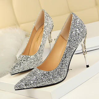 Buy silver Pointed Sequined High Textured Heels