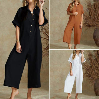 Casual Loose Long Jumpsuit Short Sleeve Rompers