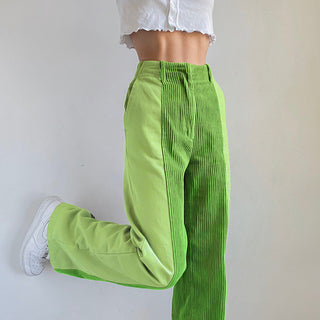 Buy green Straight Leg Loose Color block Casual Pants