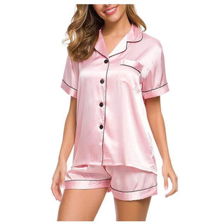 Silk Satin Pajamas Set Short Sleeve Button Down Sleepwear