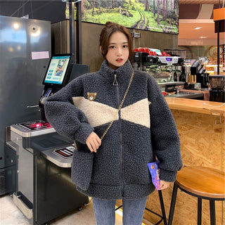 Buy grey Women Wool Plus Velvet Sweater Jacket