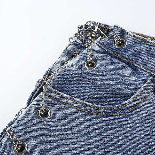 Women Side Chain High Waisted Jeans