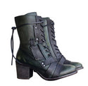 Thick High Heel Lace-up Leather Strapped Boots