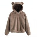 Women Soft Fur Plain Hoodie