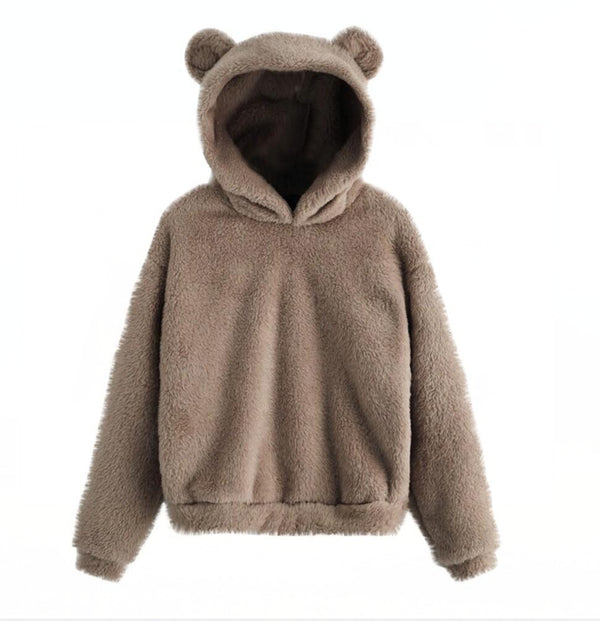 Women Soft Fur Plain Hoodie