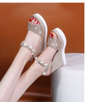 Hanging Strap Sparkly Wedge Platform Sandals