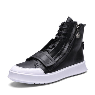 Buy black Men Leather High-Top Microfiber Sneakers