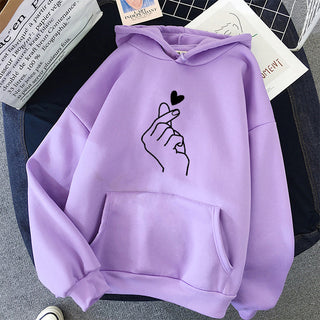 Buy purple Printed Hand and Heart Tracing Fleece Hoodie