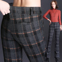 Plaid Woolen Casual Flared Pants