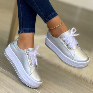 Buy silver Ribbon Lace-up Heightened Flats Shoes