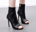 Women Open Toed High Heel Leather Shoes