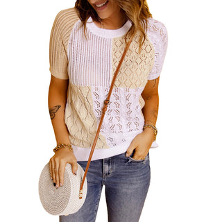 Buy light-yellow Square Block Short-sleeved Knitted Sweater