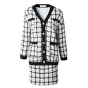 Women Two Piece Plaid Jacket & Skirt