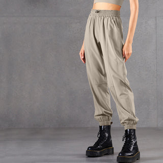 Buy khaki High Waist Elasticated Solid Color Sweatpants