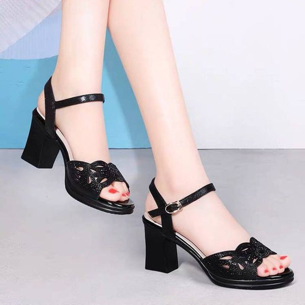 Mid-heel Rhinestone Sandal Strap Heels