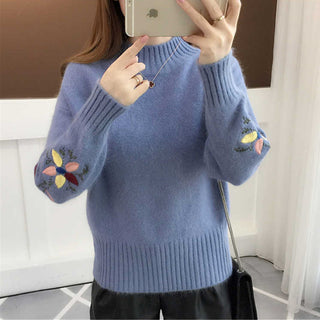 Buy blue Turtleneck Sweater with Floral Sleeves